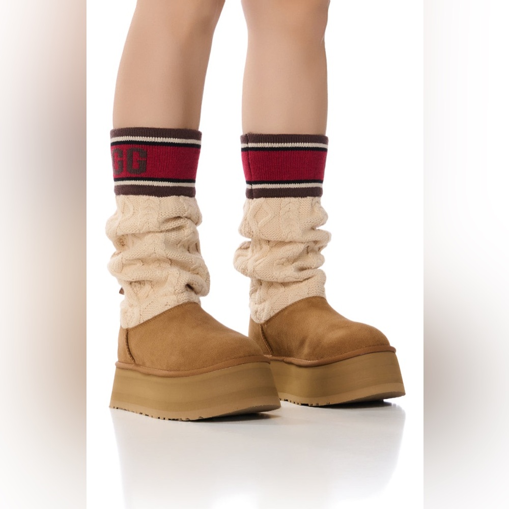 UGG Classic Sweater Letter Platform Boots Chestnut Women’s Size 8